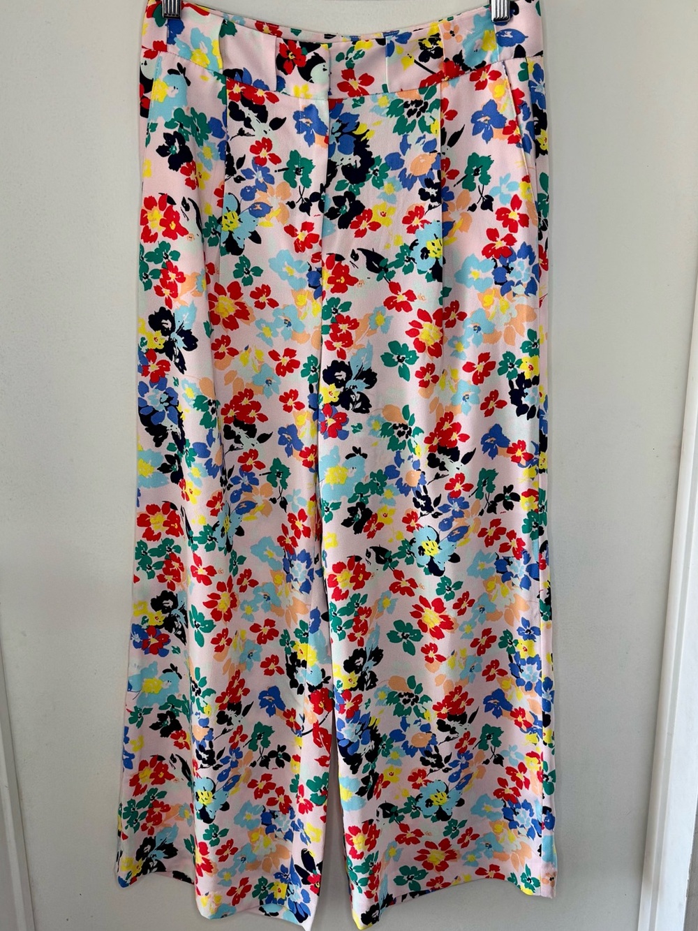 Halogen x Atlantic Pacific Trouser Pants Pink Floral Print Women’s 4 Wide Leg EU